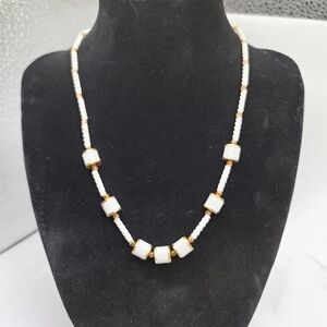 White & Gold Tone Beaded Necklace
